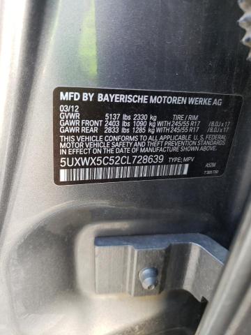 5UXWX5C52CL728639 - 2012 BMW X3 XDRIVE28I GRAY photo 13