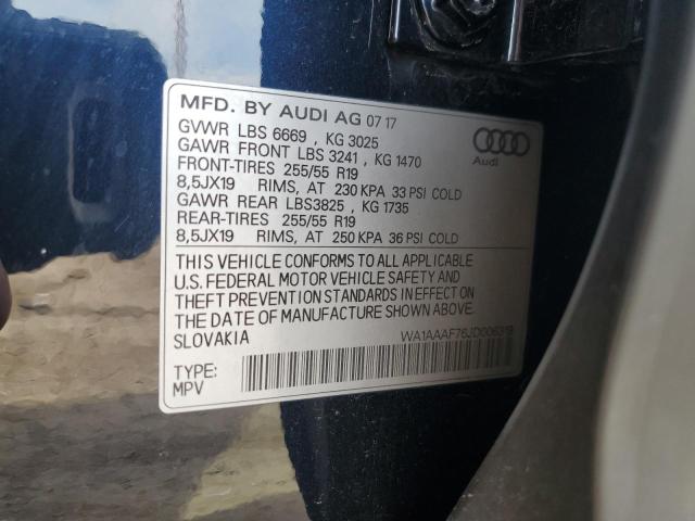 WA1AAAF76JD006319 - 2018 AUDI Q7 PREMIUM BLUE photo 13