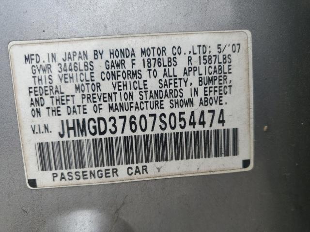 JHMGD37607S054474 - 2007 HONDA FIT S 银色 照片 12