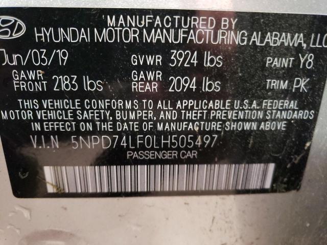 5NPD74LF0LH505497 - 2020 HYUNDAI ELANTRA SE SILVER photo 13