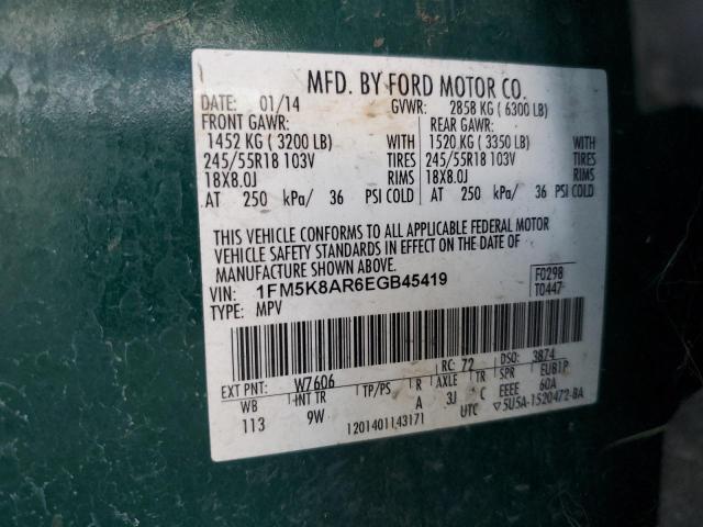 1FM5K8AR6EGB45419 - 2014 FORD EXPLORER POLICE INTERCEPTOR GREEN photo 12