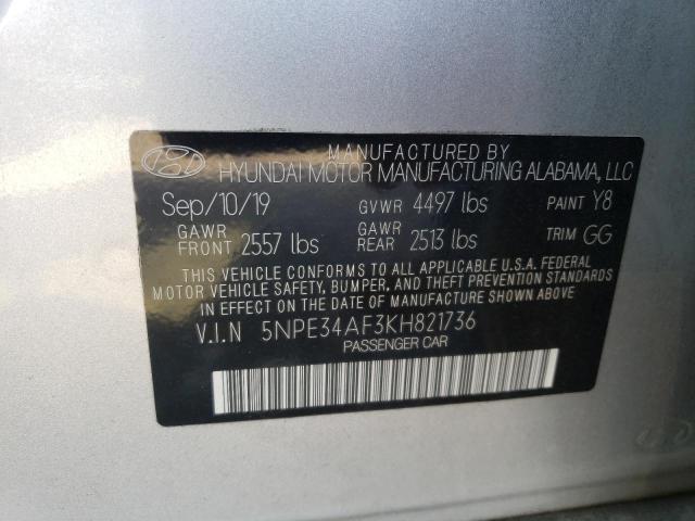 5NPE34AF3KH821736 - 2019 HYUNDAI SONATA LIMITED SILVER photo 12