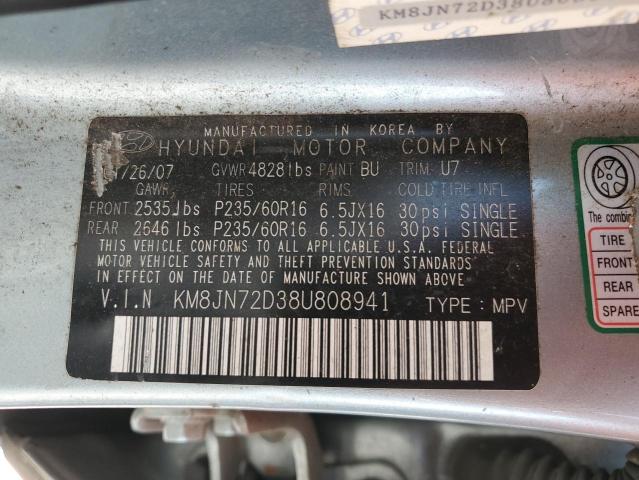 KM8JN72D38U808941 - 2008 HYUNDAI TUCSON SE BLUE photo 14