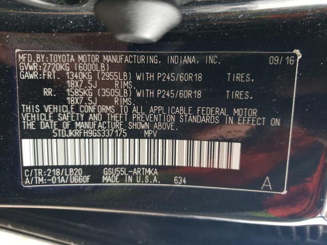 5TDJKRFH9GS337175 - 2016 TOYOTA HIGHLANDER XLE BLACK photo 13