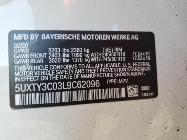 5UXTY3C03L9C62096 - 2020 BMW X3 SDRIVE30I WHITE photo 13