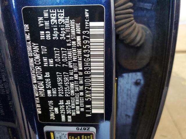 5XYZUDLB3HG435973 - 2017 HYUNDAI SANTA FE S BLUE photo 14