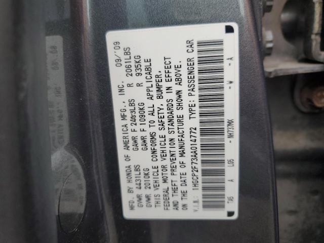 1HGCP2F73AA014772 - 2010 HONDA ACCORD EX Boz foto 12