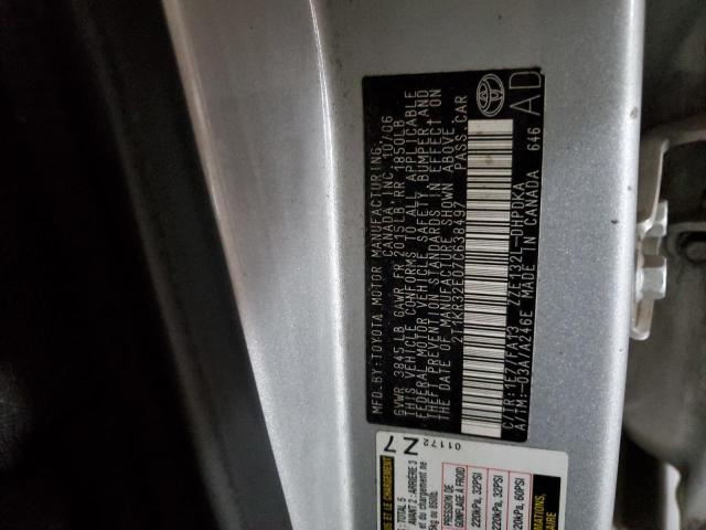 2T1KR32E07C638497 - 2007 TOYOTA COROLLA MA XR SILVER photo 12