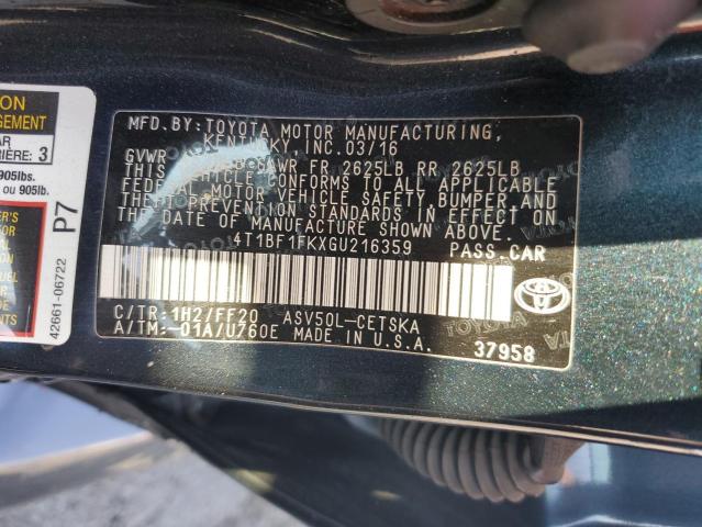 4T1BF1FKXGU216359 - 2016 TOYOTA CAMRY LE 黑色 照片 12