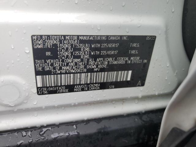 2T3W1RFV7NW206238 - 2022 TOYOTA RAV4 XLE WHITE photo 12