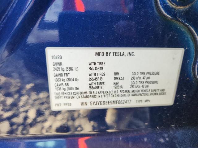 5YJYGDEE9MF062417 - 2021 TESLA MODEL Y BLUE photo 12