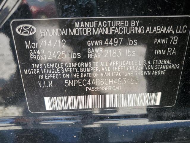 5NPEC4AB6CH493453 - 2012 HYUNDAI SONATA SE შავი ფოტო 12