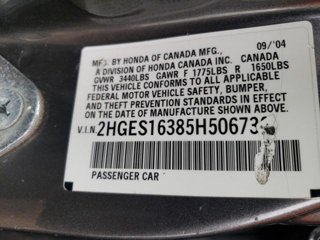 2HGES16385H506736 - 2005 HONDA CIVIC DX VP Grau Foto 12