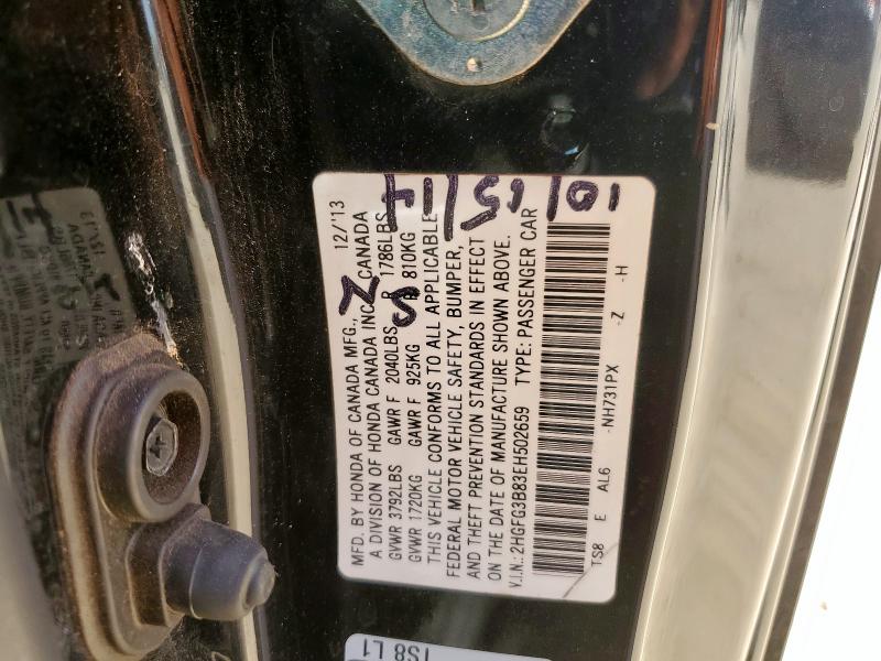 2HGFG3B83EH502659 - 2014 HONDA CIVIC EX BLACK photo 13