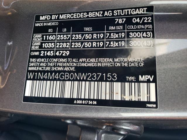 W1N4M4GB0NW237153 - 2022 MERCEDES-BENZ GLB 250 GRAY photo 12