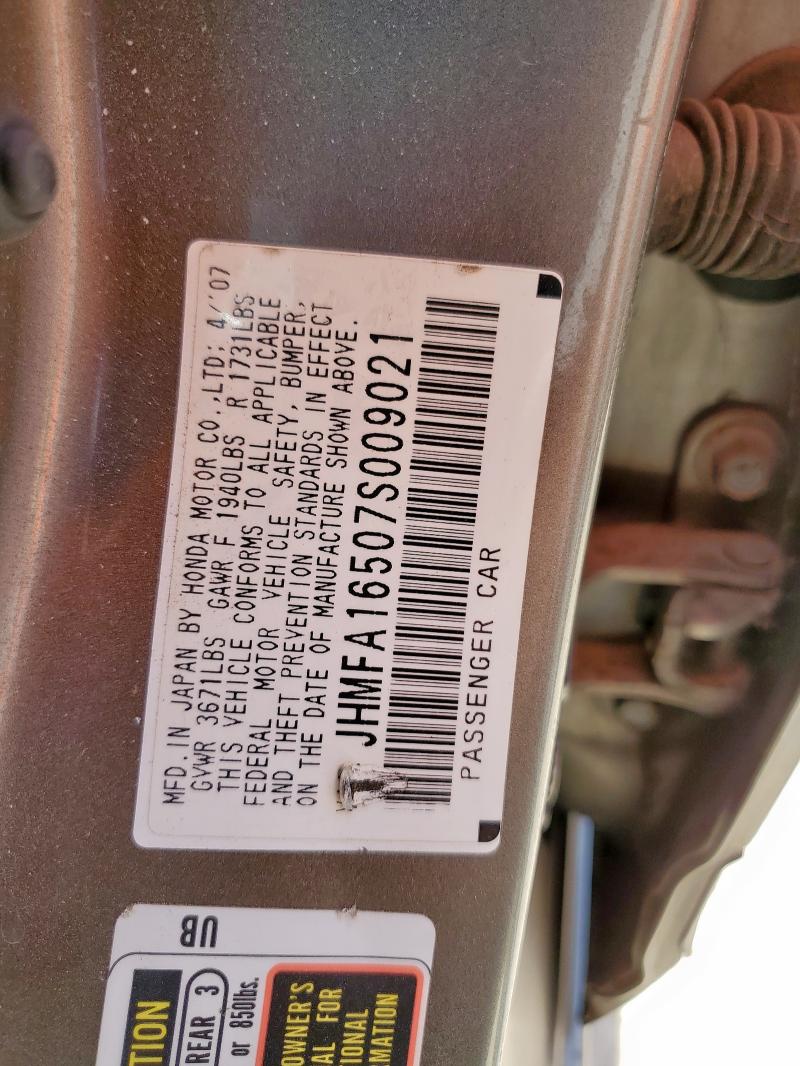 JHMFA16507S009021 - 2007 HONDA CIVIC LX GRAY photo 12