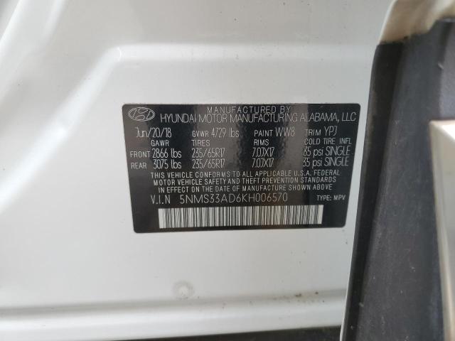 5NMS33AD6KH006570 - 2019 HYUNDAI SANTA FE SEL Blanco foto 13