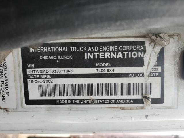 1HTWGADT03J071863 - 2003 INTERNATIONAL 7000 7400 WHITE photo 10