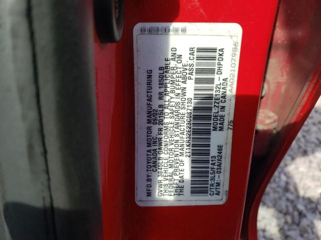 2T1KR32E23C087130 - 2003 TOYOTA COROLLA MA XR RED photo 12