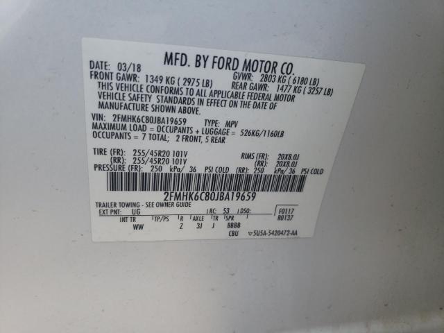 2FMHK6C80JBA19659 - 2018 FORD FLEX SEL თეთრი ფოტო 14