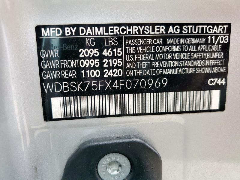 WDBSK75FX4F070969 - 2004 MERCEDES-BENZ SL 500 银色 照片 21