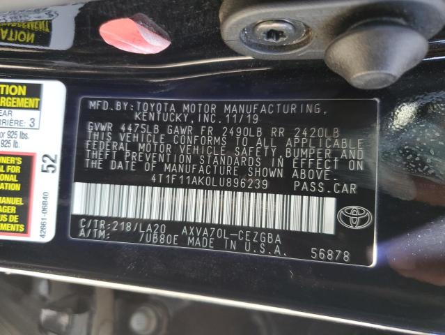 4T1F11AK0LU896239 - 2020 TOYOTA CAMRY XLE 石墨色 照片 12