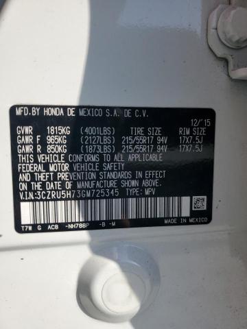 3CZRU5H73GM725345 - 2016 HONDA HR-V EXL WHITE photo 13