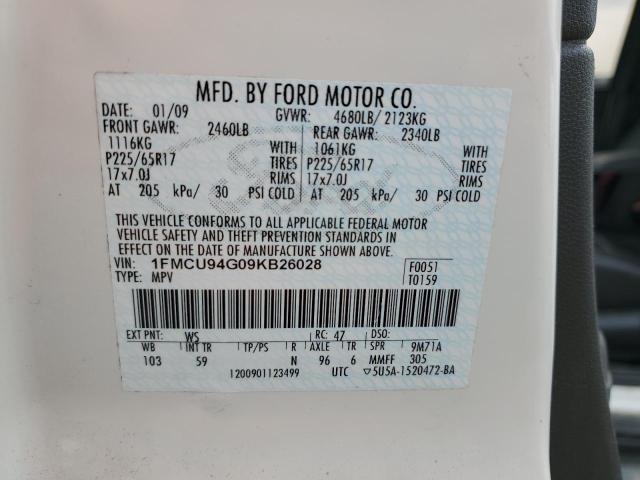 1FMCU94G09KB26028 - 2009 FORD ESCAPE LIMITED WHITE photo 13