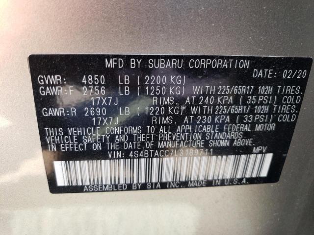 4S4BTACC7L3189711 - 2020 SUBARU OUTBACK PREMIUM SILVER photo 13