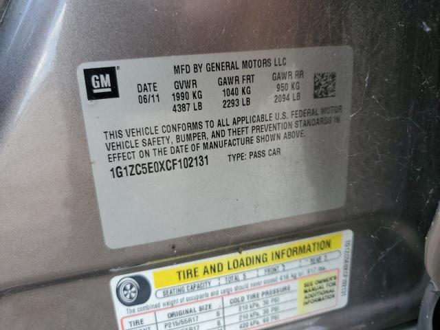 1G1ZC5E0XCF102131 - 2012 CHEVROLET MALIBU 1LT 米色 照片 12