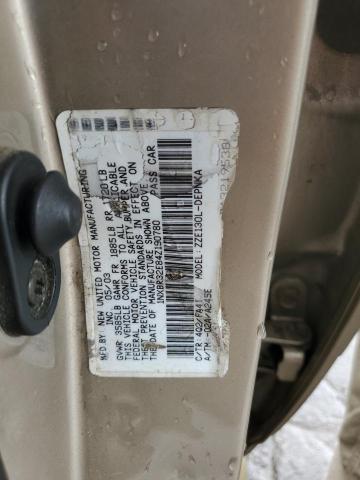 1NXBR32E84Z190780 - 2004 TOYOTA COROLLA CE TAN photo 12