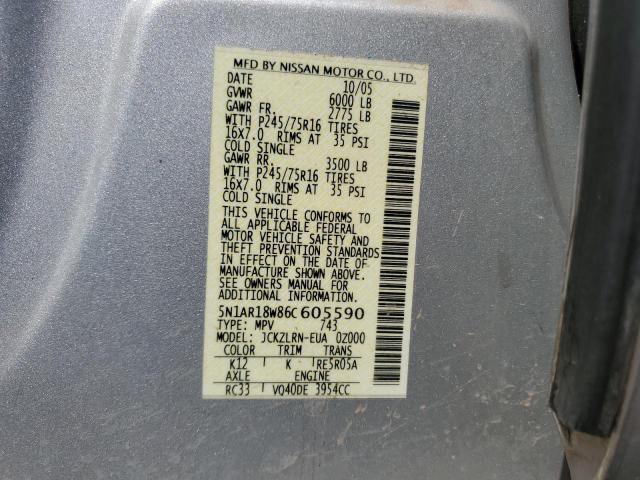 5N1AR18W86C605590 - 2006 NISSAN PATHFINDER LE 银色 照片 13