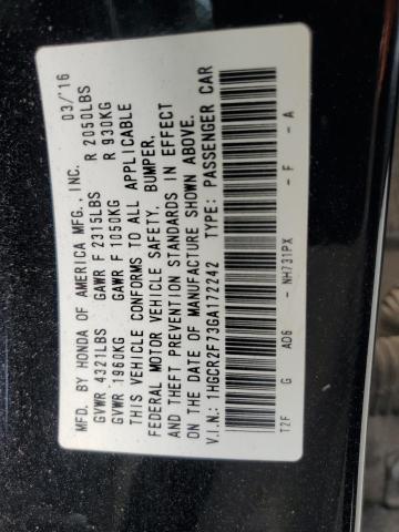 1HGCR2F73GA172242 - 2016 HONDA ACCORD EX BLACK photo 12