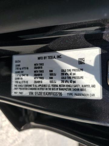 5YJ3E1EA3RF833795 - 2024 TESLA MODEL 3 GRAY photo 13