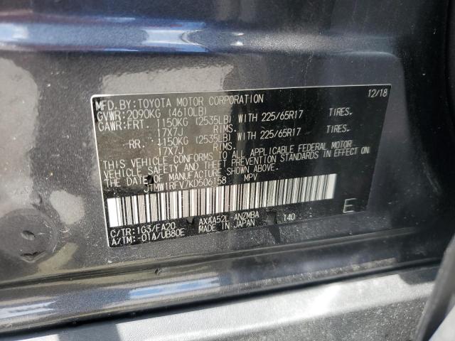 JTMW1RFV7KD506158 - 2019 TOYOTA RAV4 XLE GRAY photo 12