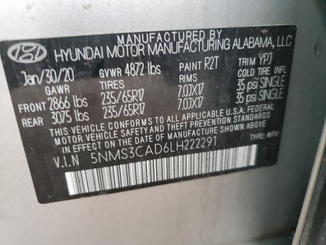 5NMS3CAD6LH222291 - 2020 HYUNDAI SANTA FE SEL 银色 照片 12