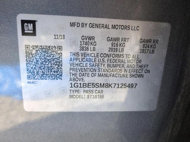 1G1BE5SM8K7125497 - 2019 CHEVROLET CRUZE LT GRAY photo 12