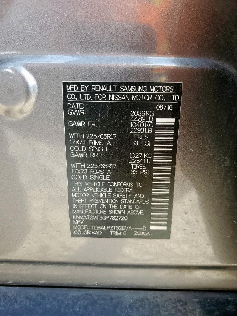 KNMAT2MT3GP732720 - 2016 NISSAN ROGUE S GRAY photo 14