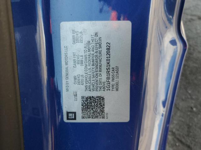 1G1FB1RS1K0120822 - 2019 CHEVROLET CAMARO LS BLUE photo 12