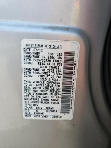 JN8CS1MU8DM140908 - 2013 INFINITI FX37 SILVER photo 12