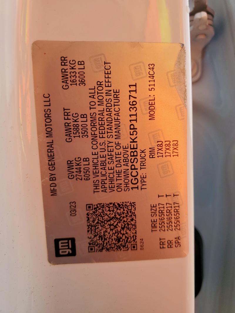 1GCPSBEK5P1136711 - 2023 CHEVROLET COLORADO 白色 照片 12