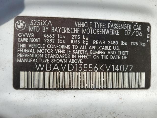 WBAVD13556KV14072 - 2006 BMW 3 SERIES XI 白色 照片 12