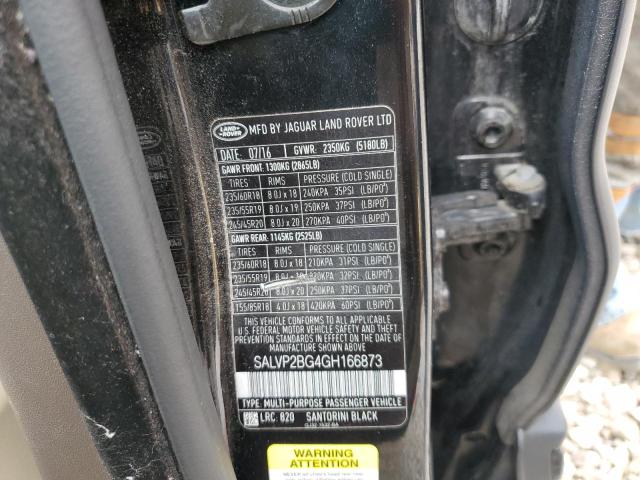 SALVP2BG4GH166873 - 2016 LAND ROVER RANGE ROVE SE BLACK photo 13