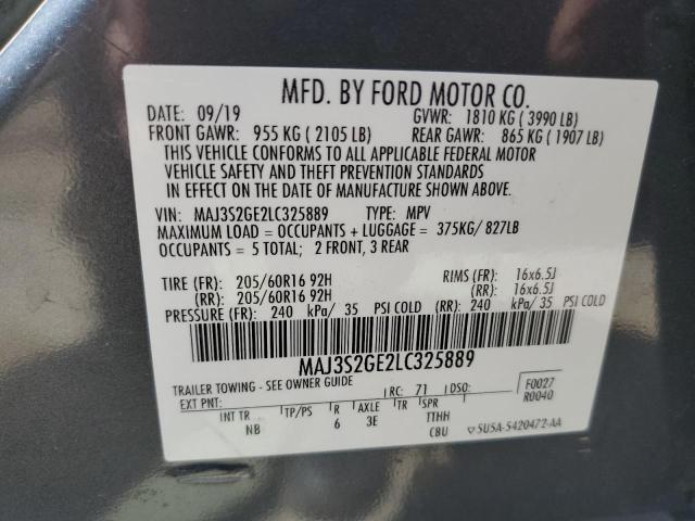 MAJ3S2GE2LC325889 - 2020 FORD ECOSPORT SE Մոխրագույն լուսանկար 14