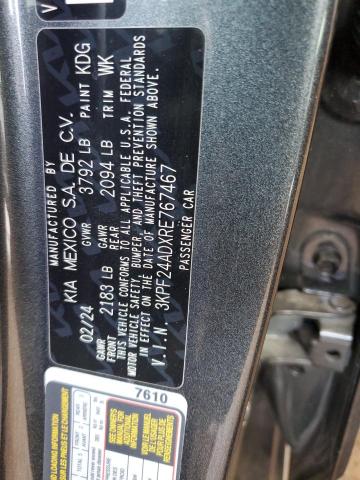 3KPF24ADXRE767467 - 2024 KIA FORTE LX GRAY photo 12