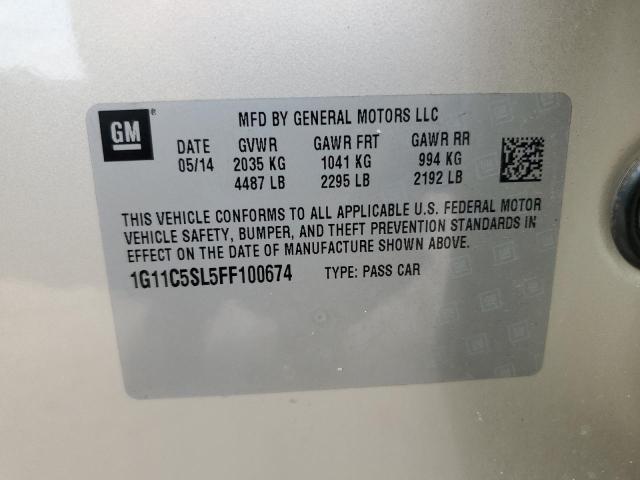 1G11C5SL5FF100674 - 2015 CHEVROLET MALIBU 1LT 奶油色 照片 12