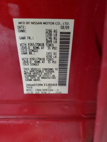 1N6AA07C89N318088 - 2009 NISSAN TITAN XE BURGUNDY photo 13