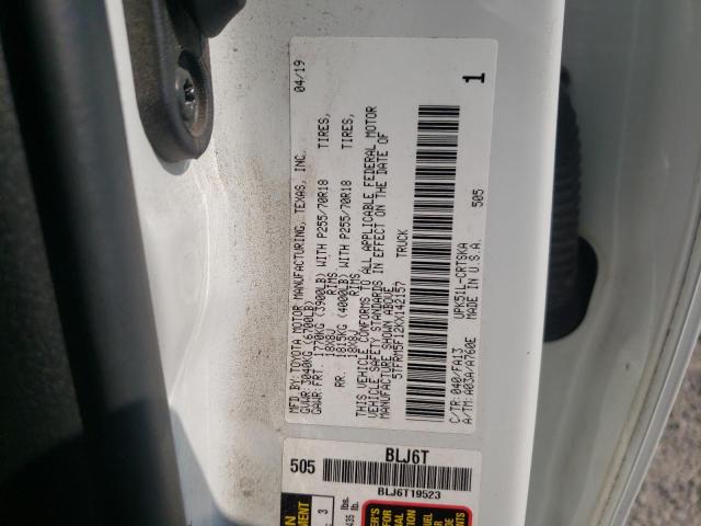 5TFRM5F12KX142157 - 2019 TOYOTA TUNDRA DOUBLE CAB SR/SR5 WHITE photo 12