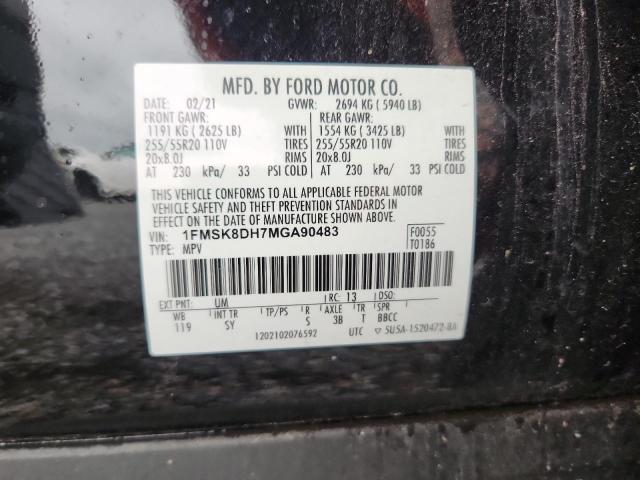 1FMSK8DH7MGA90483 - 2021 FORD EXPLORER XLT 黑色 照片 13