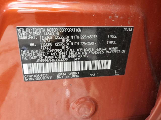 JTMRFREV4GJ074329 - 2016 TOYOTA RAV4 XLE ORANGE photo 13